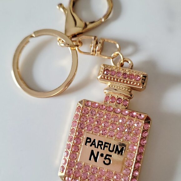 Pink Rhinestone Perfume Bottle Handbag or Keychain Charm Bling PARFUM Gift - Picture 4 of 6